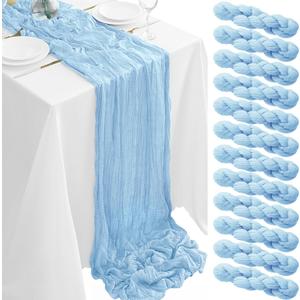 12Pack Baby Blue Cheesecloth Table Runner 35x120Inch Cheese Cloth Table Runners 10FT Boho Gauze Rustic Sheer Table Runner for Party Wedding Bridal Shower Baby Shower Decorations Boy Party Decor