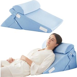 3Pcs Orthopedic Bed Wedge Pillow Set, Foam Wedge Pillow Post Surgery for Back, Leg and Knee Support, Adjustable 9&12 Inch Folding Triangle Pillow for Sleeping, Acid Reflux, Snoring, Light Blue
