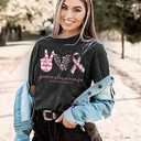 Breast Cancer Awareness Shirts Women Pink Ribbon T-Shirts Cancer Fighter Leopard Heart Graphic Tee Short Sleeve Tops (Gray, M)