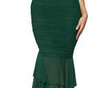 ZESICA Women's One Shoulder Summer Dress Sleeveless Mesh Ruched Bodycon Sexy Formal Cocktail Midi Dresses,DarkGreen,Large
