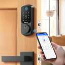 DESLOC B200 Keyless Entry Door Lock with 2 Lever Handles, App Control, Fingerprint Smart Locks for Front Door, Keypad Deadbolt Smart Lock, Deadbolt Lock, Emergency Power Port, 12 Months Battery Black