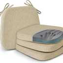 Shinnwa Dining Chair Cushions Set of 4, Patented Design Memory Foam Seat Cushions for Dining Chairs with Ties and Washable Cover, 4 Pack, 17" x 16" x 2", Natural Linen