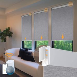 Motorized Blinds No Drill Automatic Blinds for Windows Cordless Roller Shades Electric Blinds with Remote Control Smart Blinds (Grey, 34.5 x 72) (34.5"W x 72"H)