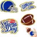 Jongdari 8pcs Football Game Day Helmet Patches Chenille Sports Iron On Patches Bulk for Hats Backpacks Clothes, Gameday Rugby Patch for Heat Press with Gold Edges (Blue, 8pcs)