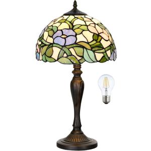 TL0005 Tiffany Table Lamp Bedside Stained Glass Lamp Spring Floral Design Reading Desk Light 12X21.5 Inches for Bedroom Living Room Home Office, lED Bulb Included