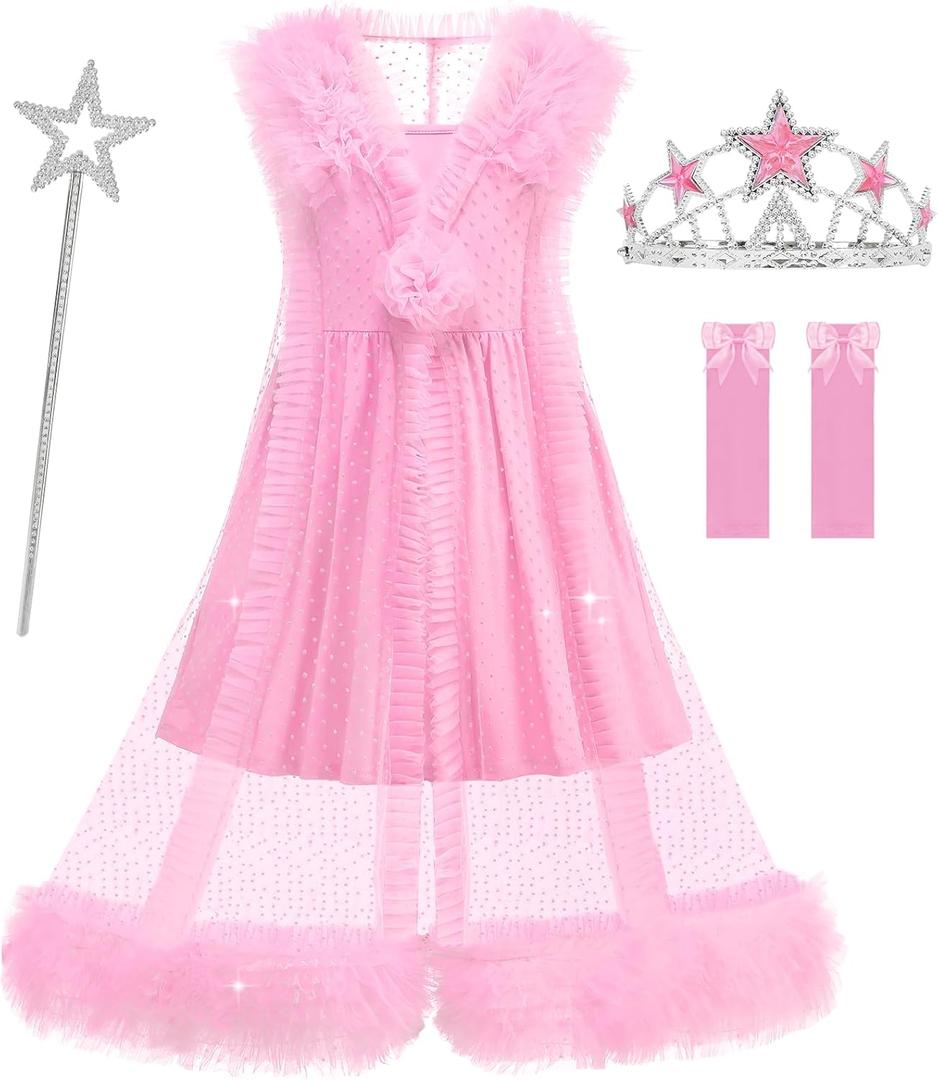 Aolliya Pink Witch Dress for Girls 2 Piece Good Witch Costumes Halloween Fancy Dress Up Party Birthday Cosplay Outfits (4-5 Years)