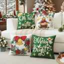 2 x Artscope Christmas Oh Holy Night Merry Bright Jesus Wreath Throw Pillow Covers 18x18 Inch Set of 4, Winter Hoilday Christmas Decoration Pillow Cases for Home Sofa Couch Decor-Green