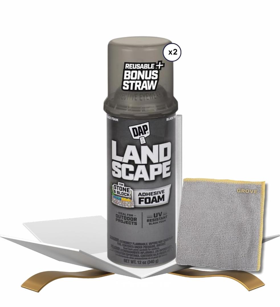 Touch 'n Foam Landscape Adhesive Foam Spray 12 oz Bundle with Microfiber Cloth - Expanding Foam Sealant for Ponds, Waterfalls, and Rock Walls - Spray Foam for Gaps and Holes - Black - (Count of 1)