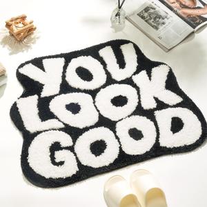 " " You Look Good Bath Mat Cute Cool Bathroom Rugs Funny Bathroom Mats Fun Funky Decor Non Slip Bath Rug, Trendy Black and White Bath Shower Mat (2' x 2'7" (Irregular))