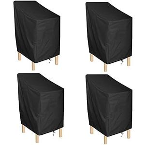 ANMINY Waterproof Patio Chair Covers UV-Resistant Windproof Outdoor Barstools Chair Cover Stackable Lawn High Back Dining Chair Furniture Protector with Storage Bag - Black, Pack of 4, 82×77×58×77