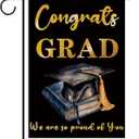 Congrats Grad Garden Flag Graduation Cap Vertical Burlap Double Sided 12.5 x 18 Inch Celebrate for Graduation Schoolyard Farmhouse Outdoor Lawn Party Decor Gift