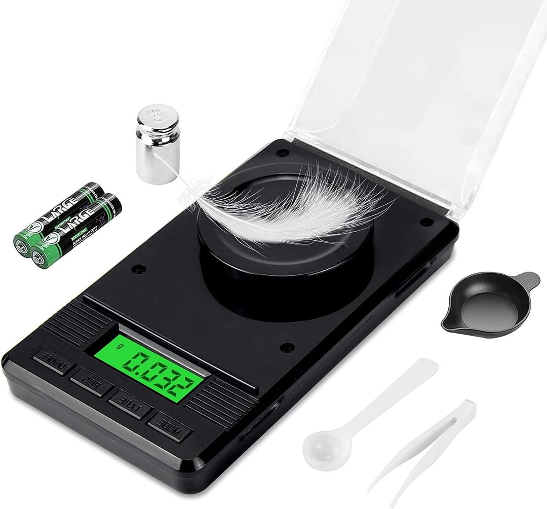 Milligram Scale 50g/0.001g, Digital Mg Scale with 50g Calibration Weight and Accessories, High Precision Scale for Jewelry, Powder, Medicine, Gold, Gem, Reloading (Black)