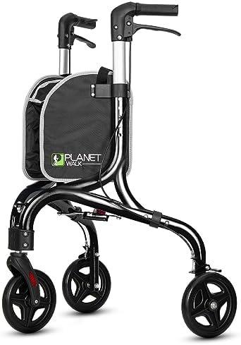 PLANETWALK Premium 3 Wheel Rollator Walker for Seniors – Ultra Lightweight Foldable Aluminum Mobility Aid with Height Adjustable Handle and 7.5 Inch Wheels, Black