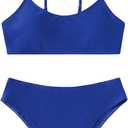 SHENHE Girl's 2 Piece High Waisted Spaghetti Strap Cute Swimsuit Bathing Suit Solid Bikini Sets (Royal Blue) 12-13Y