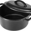 Amazon Basics Pre-Seasoned Cast Iron Mini Dutch Oven Pot with Lid and Dual Handles, Oven Safe, 2-Quart, Round, Black