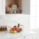 Metal White Wire Basket,Food Storage Organizer with Wooden Handles, pantry organizers and storage for Organizing Kitchen Cabinets Potato Onion, 2 Packs