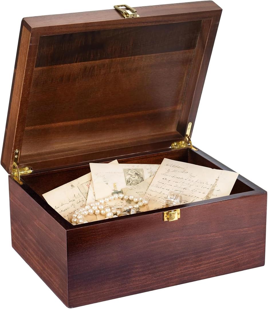 Larger Wooden Memory Wedding Keepsake Boxes With Hinged Lids - Decorative Storage Box With a Hinge Lids For Letter Time Capsule - Wooden Gift Boxes5.3*8.6*11.7 (Brown)