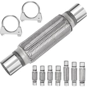 3Pcs Exhaust Flex Pipe Heavy Duty Stainless Steel Exhaust Flex Pipe Double Braid Exhaust Flex Tube U-Bolt Clamp Stainless Steel Muffler U-Bolt Clamps for Cars Trucks Buses Pipes(2" x 8" x 12")