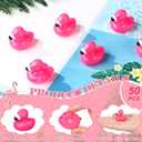 50 Pcs Mini Flamingo Rubber Duck Bulk Cute Pink Flamingos Bath Toys Floating Squeaky Toy Rubber Duckies for Baby Shower Cake Decoration Classroom Prizes Holiday (1.4 Inch)