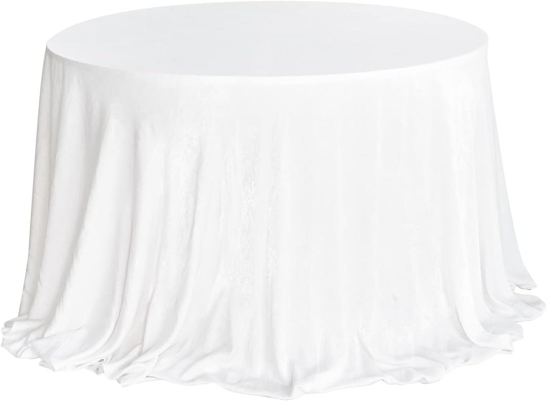 Ling's moment White Wedding Table Cloths in Premium Crumpled Velvet, 9ft x 11ft, Fits 4ft/6ft Rectangular/Round Sweetheart&Head Table for Wedding Reception, Bridal Shower, Birthday Decoration,Banquet