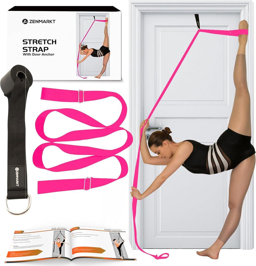 Stretching Strap With Door Anchor - Stretching Equipment to Improve Legs Flexibility - Splits Trainer For Home Ideal In Ballet, Dance, Cheerleading, Taekwondo, Yoga, Pole Dancing & Gymnastics (Pink)
