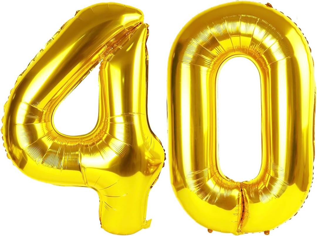 Gold Number 40 Balloon 40 inch, 40 Number Balloons, 40th Gold Birthday Decorations, 40 Year Old Women Men Golden Party Supplies