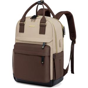 LOVEVOOK Travel Laptop Backpack Women, 15.6 Inch Anti-theft Laptop Bag with USB Port, Fashion Waterproof Computer Backpacks Teacher Nurse Backpack Purse for College Work (Khaki-coffee)