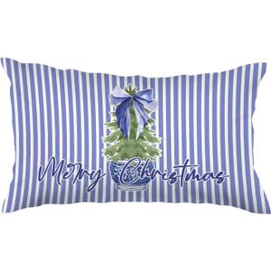 SPBL&L Blue Chinoiserie Christmas 12x20 Pillow Cover, Grandmillennial Christmas Decor, Coquette Preppy Blue Bow Xmas Tree Striped Lumbar Pillow Covers Cases Decorative for Home Bedroom Living Room