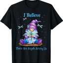 Gnome I Believe There are Angels Among Us Dragonfly T-Shirt (Black, XXL)