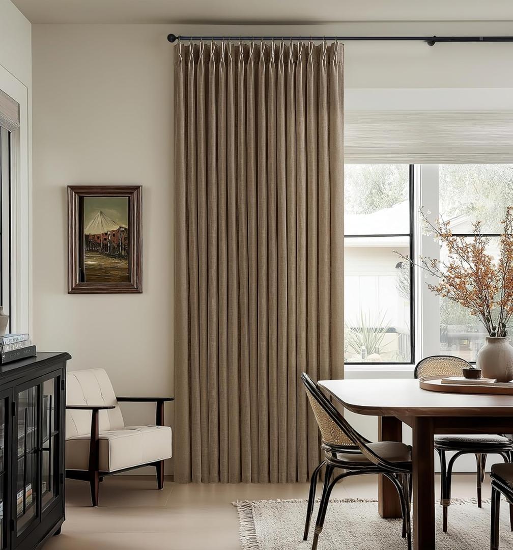 Dutch Cocoa Pleated Thick Linen Curtains for Living Room Bedroom 102 Inches Long Semi Sheer Boho Country Privacy Linen Blend Back Tab Window Curtain Brown Dining Room Drapes 102 Inch 2 Panels