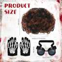 3 Pcs Halloween Costume Accessories Adult with Goggles Glasses, Short Curly and Skeleton Gloves for Halloween Cosplay Party Accessories Women Dress up (Black)