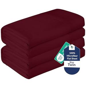 Royale Linens 2 Pack Bulk Flat Sheet Set - Top Sheets - Soft 1800 Microfiber - Wrinkle & Stain Resistant - for Hotel, Massage Table, Hospital, Dorm - Twin Flat Sheet Sold Separately (Twin, Burgundy)