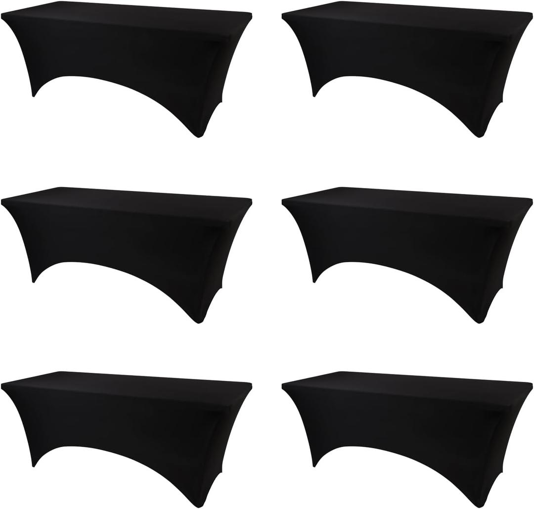 Table Covers for 8 Foot Tables, 6 Pack Black Washable and Wrinkle Resistant Stretch Tablecloths Rectangle 8ft for Events, Wedding, Banquets, Parties (96" x 30" (Rectangular) 6Pack)