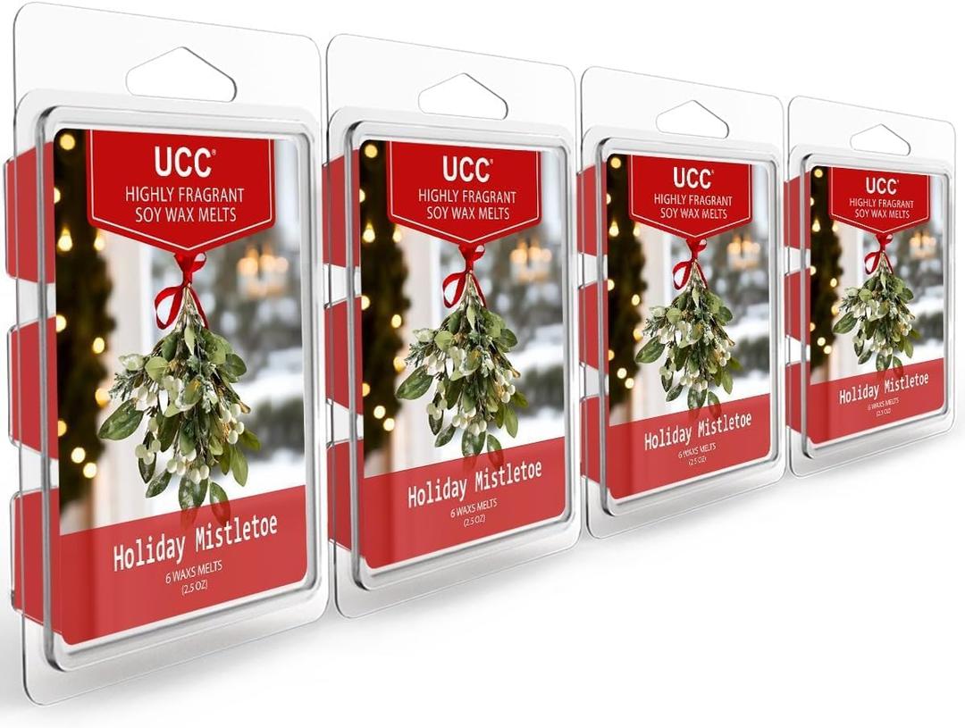2 x UCC Christmas Wax Melts, Premium Plant Based Natural Soy Scented Melts Cubes, Wax Melts Tarts, Colored Wax Melt Gift - Holiday Mistletoe-4 Pack