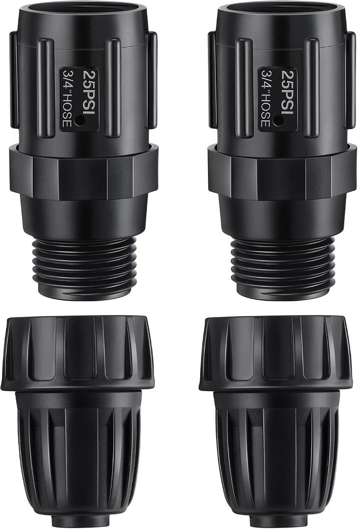 4 Pcs 25 PSI Drip Irrigation Pressure Regulator Faucet Adapter Kit, 2Pcs 3/4" FHT x 3/4'' MHT Pressure Regulator, 2Pcs 1/2 Inch Tubing Adapter for Drip Irrigation System