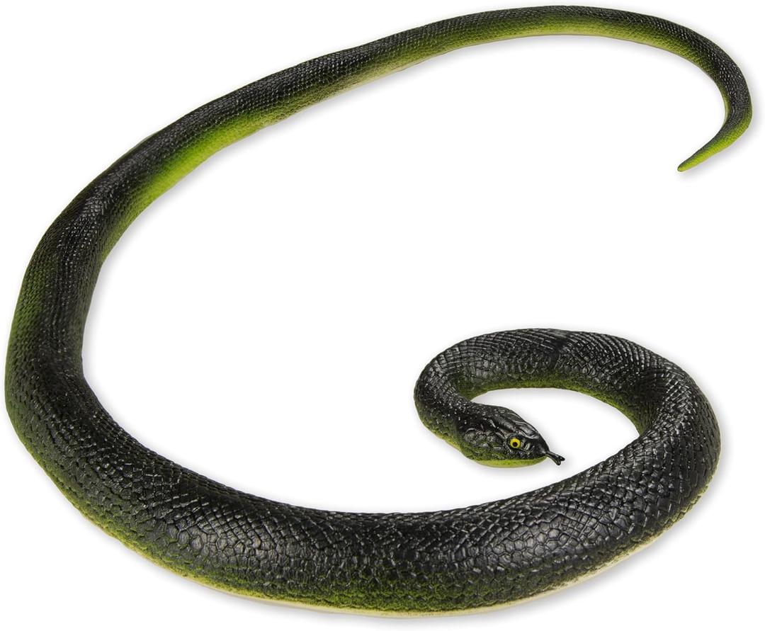 53" Giant Rubber Snake Black Mamba Snake Figurine Fake Snake Toy Prankster Stuff for April Fool's Day, Garden Decor Props to Scare Birds and Squirrels