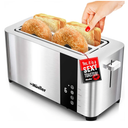 Mueller UltraToast Full Stainless Steel Toaster 4 Slice, Long Extra-Wide Slots for Bagels and Waffles, 6 Browning Levels, LED Display, Cancel/Defrost/Reheat Functions & Removable Tray, Kitchen Gadgets