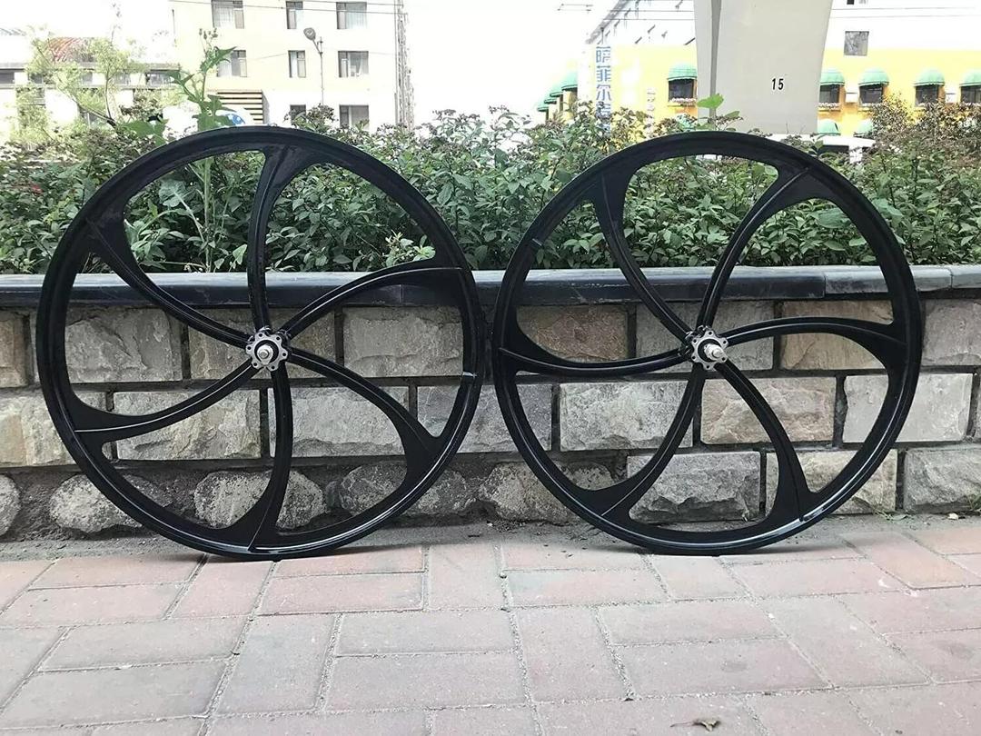 26 inch Mag Wheel Set Rims Front & Rear 100x120mm for Single Speed Freewheel, 26" Magnesium Bike Wheels Rim (Black) Disc Brake for Beach Cruisers, MTB's Road Bicycle