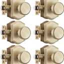 6 Pack Pismo Doorknobs for Hall, Gold Interior Door Knobs with Camelot Trim, Satin Brass Interior Door Handles