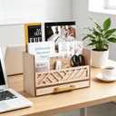 Wood Mail Organizer Countertop with Drawers, Desk Organizer for Office Supplies, Paper, Letter, Envelope, Bill