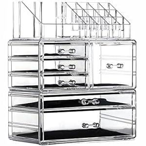 Cq acrylic 3 Pack Clear Makeup Organizer Countertop, Stackable 6 Drawers Skincare Organizer, Cute Skin Care Organizer for Vanity Hair Clip, Jewelry, Beauty Product Desk and Make Up Organizers for Vanity