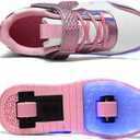 Nsasy Girls Boys Roller Shoes with LED Light Up Wheels Sneakers Kids Roller Skates Shoes for Kids for Children (1.5 Little Kid, 816-pink)