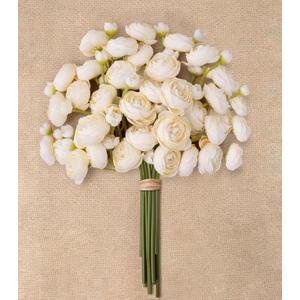 FancyPlus Ranunculus Artificial Flowers 18 Pcs, Faux Silk Mini Peonies Bulk Flowers for Vase, Fake Wedding Filler Flowers for DIY Bouquets, Centerpieces Arrangements Bridal Shower Decor,Cream