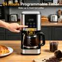 10 Cup Programmable Drip Coffee Maker, Adjustable Brew Strength, Pause & Serve, Heat Resistant Glass Carafe, Permanent Filter, Auto Shut Off, Stainless Steel, Compact Coffee Machine for Home Office