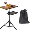 Tinysun Adjustable 2-Tier TV Tray Table, Folding Portable Couch Tray with No Assembly Required, Armrest Snack Table for Sofa Bed & Laptop Use, Multi-Surface Side Table for Living Room (Brow)