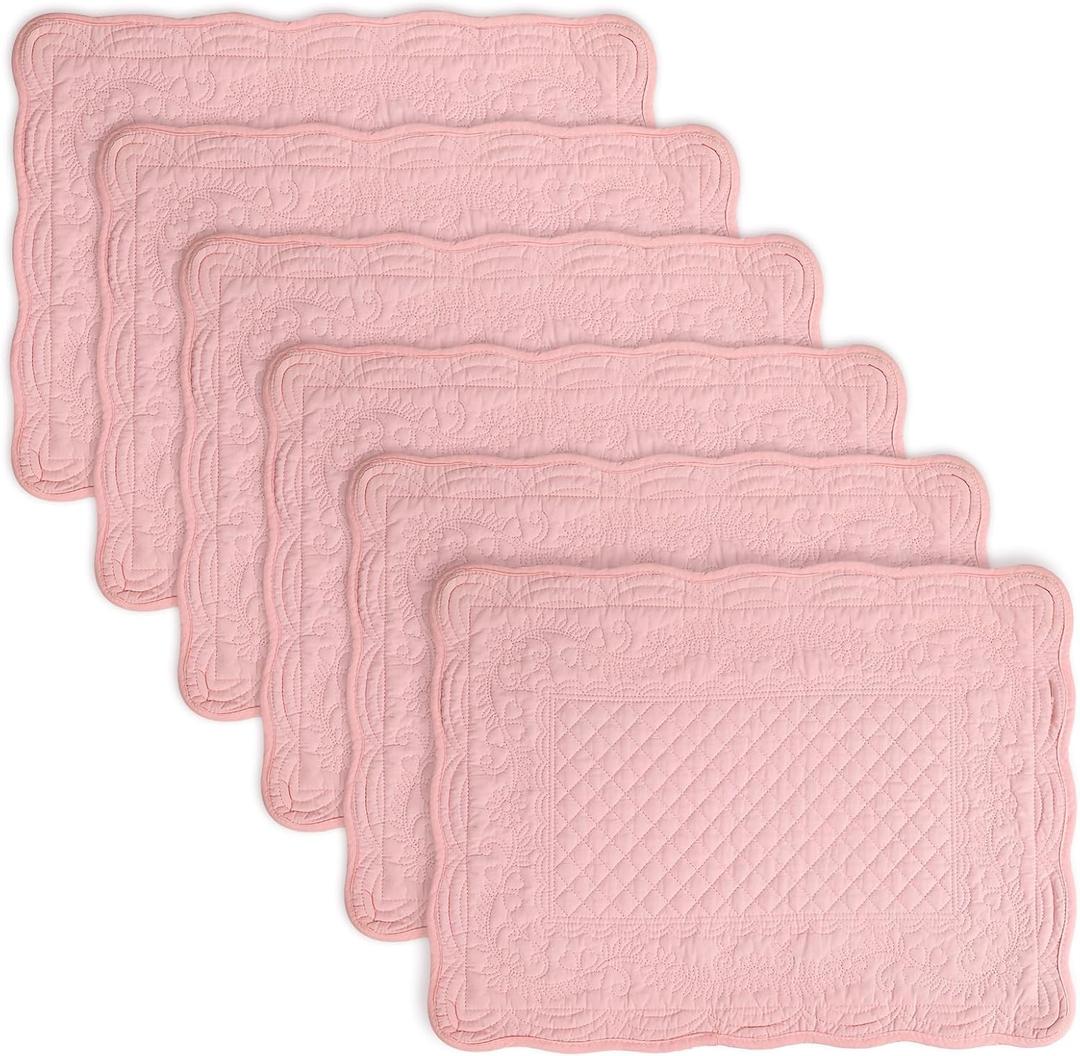 Pink 100% Cotton Quilted Placemats Set of 6, Rectangular Placemats Machine Washable-13x18 inches for Kitchen or Dining Table Fabric Rectangular Table Mats (13"x18")