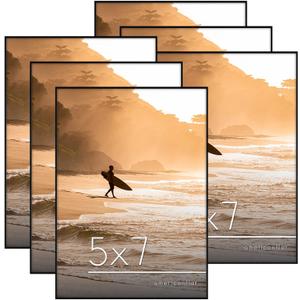 Americanflat Front Loading 5x7 Picture Frame with Shatter-Resistant Glass - Set of 6 - Metropolitan Collection - Photo Frame for Tabletop and Wall Display - Black