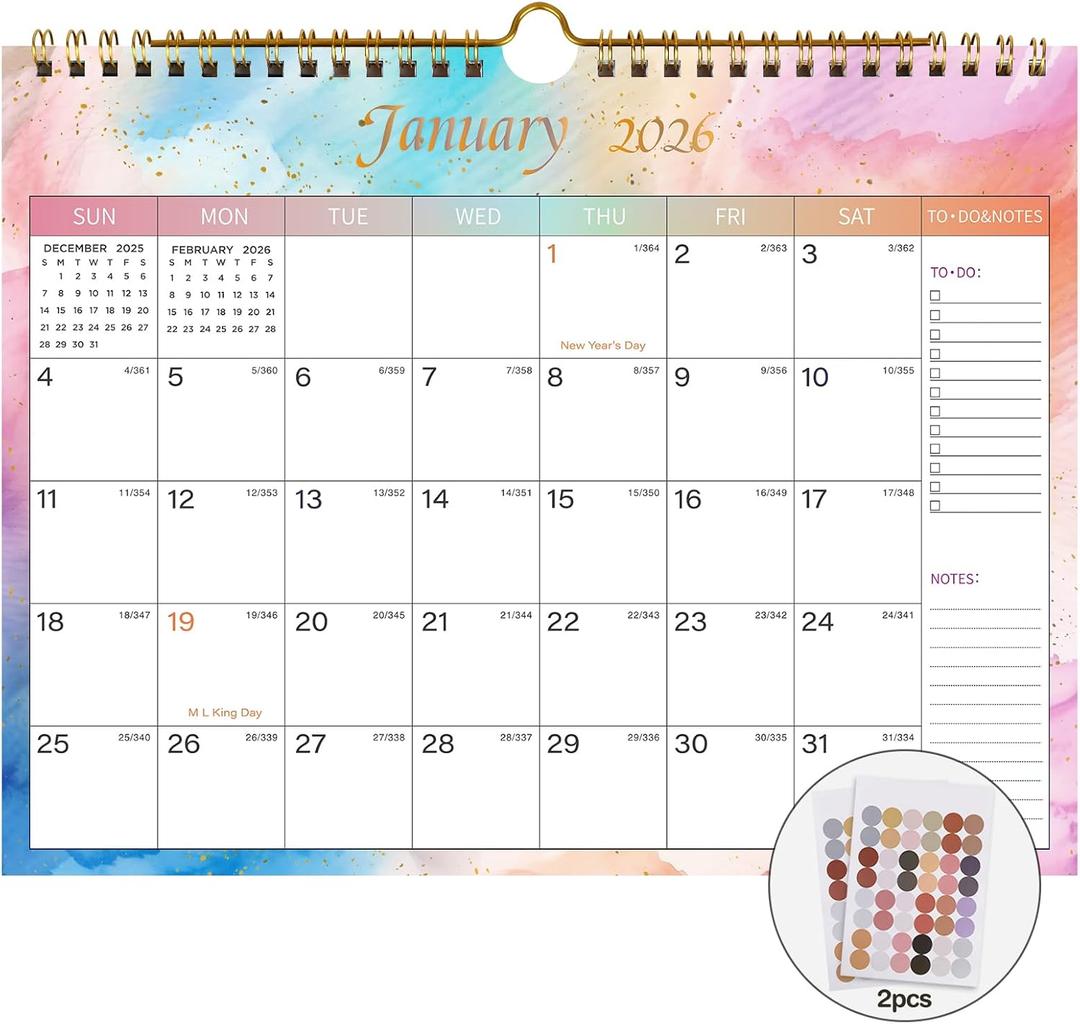 2 x Lbylyhxc 2026 Calendar - Includes January 2026 to June 2027-18 Monthly Wall Calendar 2026, 11 x 8.5 Inches.Thick Paper with Julian Dates and Block for New Year and Christmas Presents (Wall Calendar 2026-2027 Colorful)