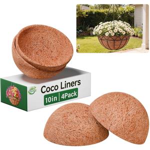 Halatool 4 Pack 10 Inch Coconut Liners for Planters Round Coco Coir Hanging Basket Liner for Flowers Vegetables Balcony Garden Patio Porch Home Decor