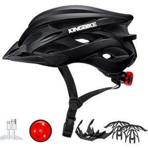 KINGBIKE Bike Helmet for Adult Men Women Youth Road Commute Mountain Cycling Helmets with USB Rechargeable Light Replaceable Padding and Visors Lightweight 20.4-23.6in (Black, Large)